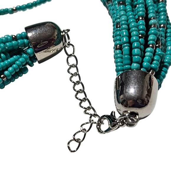 Southwest Turquoise Seed Beaded Multi Strand Chunky Necklace Boho Fashion Women - Picture 3 of 5